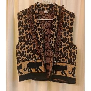 Vintage 100% Cotton Leopard/Lion/Safari Pattern Vest Size‎ M Made In USA
